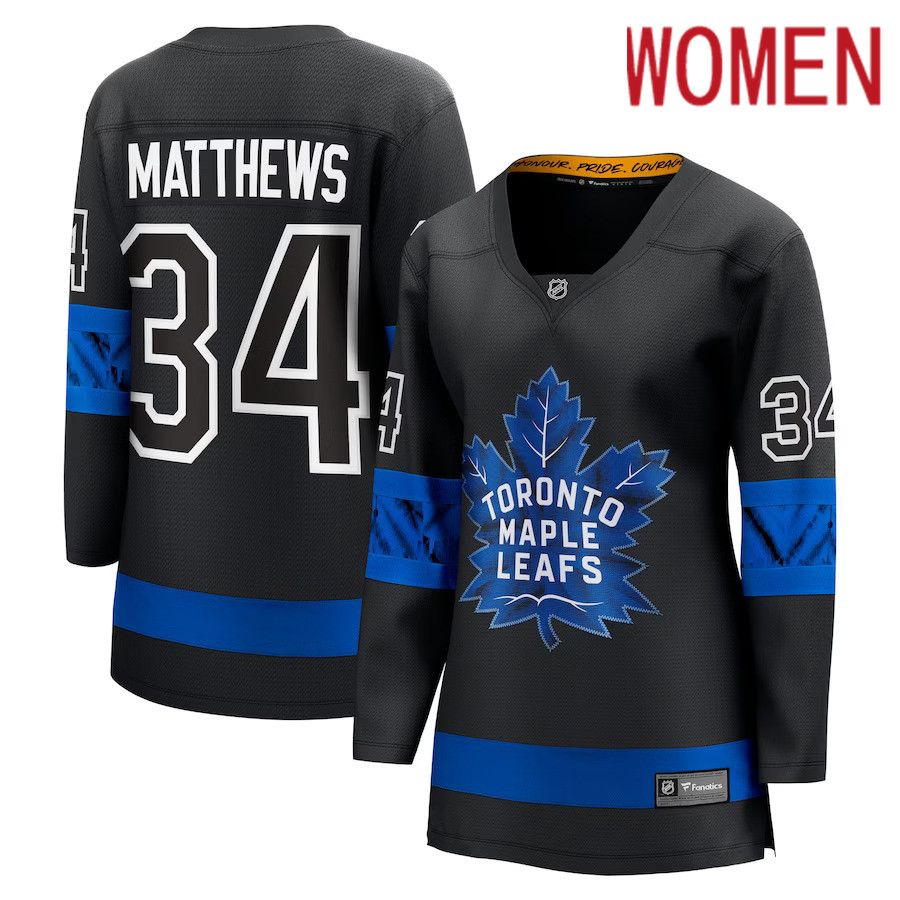 Women Toronto Maple Leafs #34 Auston Matthews Fanatics Branded Black Alternate Premier Breakaway Reversible Player NHL Jersey->women nhl jersey->Women Jersey